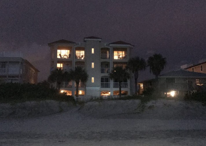 Sun and Sea bldg at night