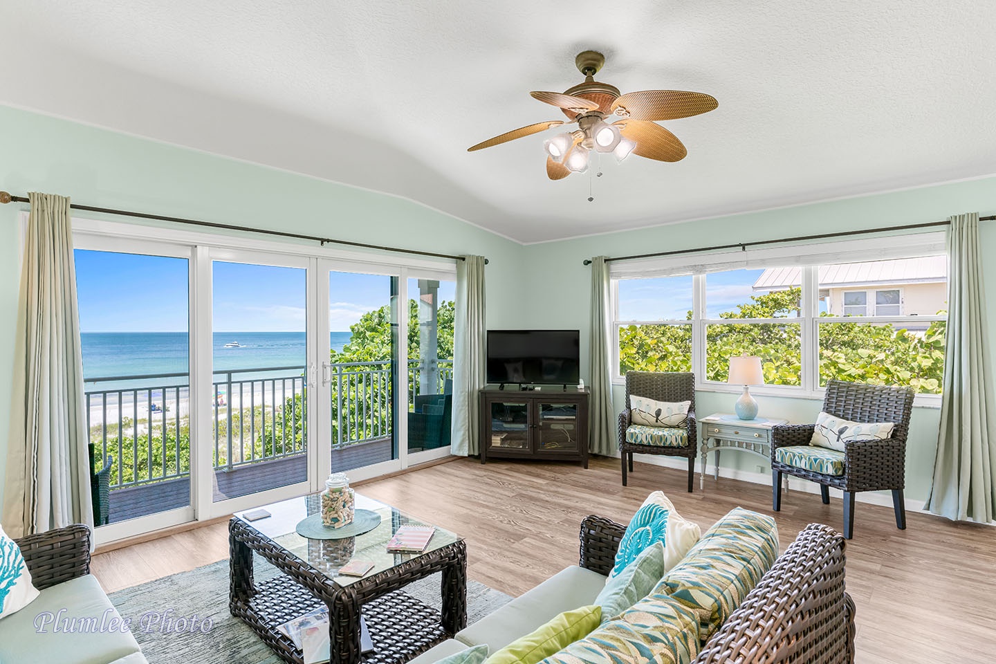 Beautiful view of Indian Rocks Beach from the corner living room.