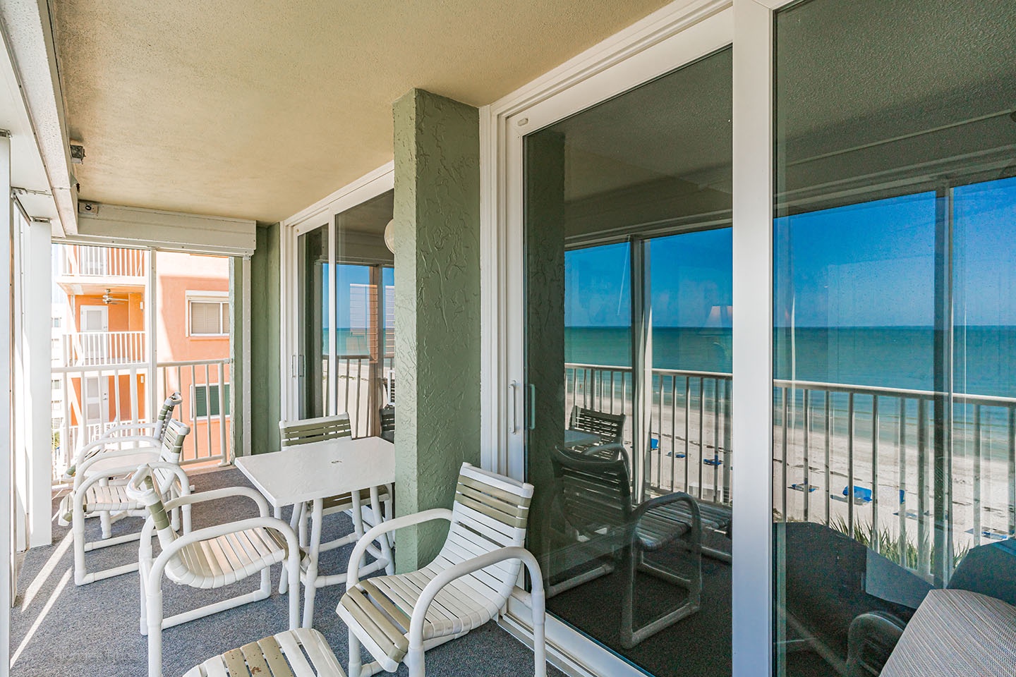 Corner unit has open ended balcony