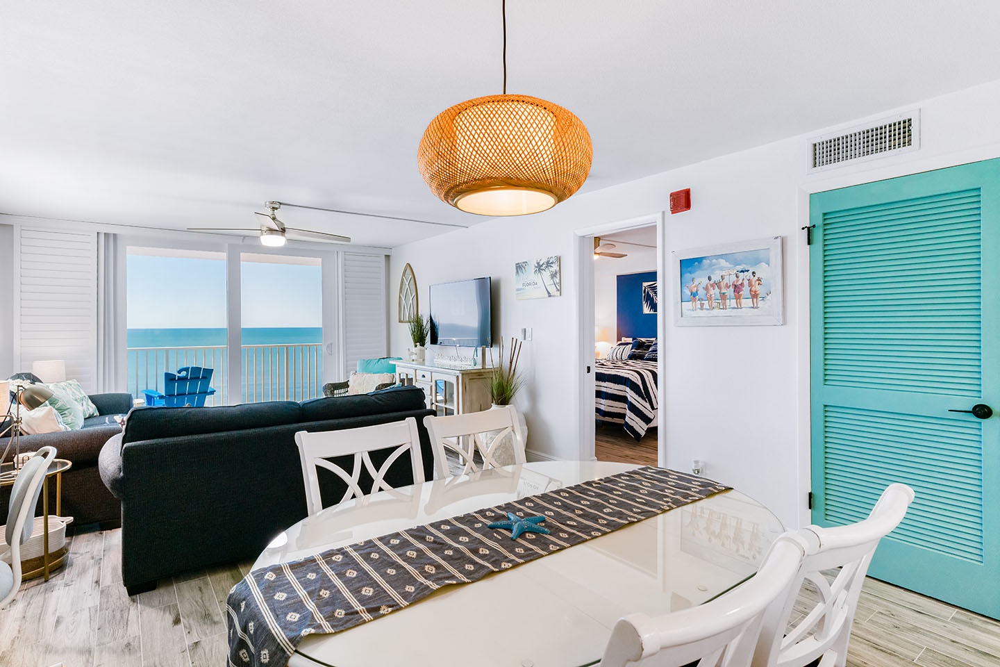 Dining area with views of water too