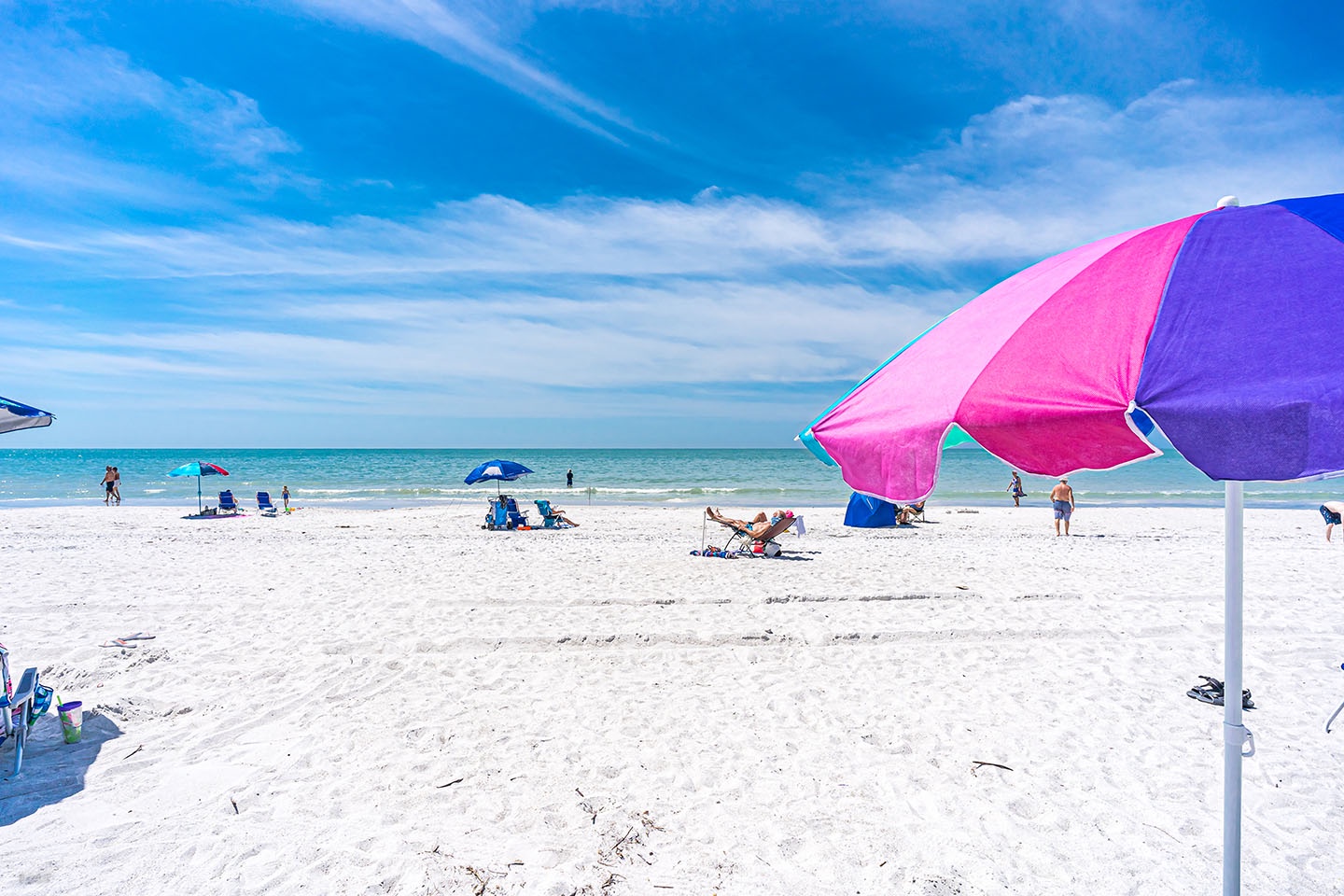 Bright colors and sugary white sands.
