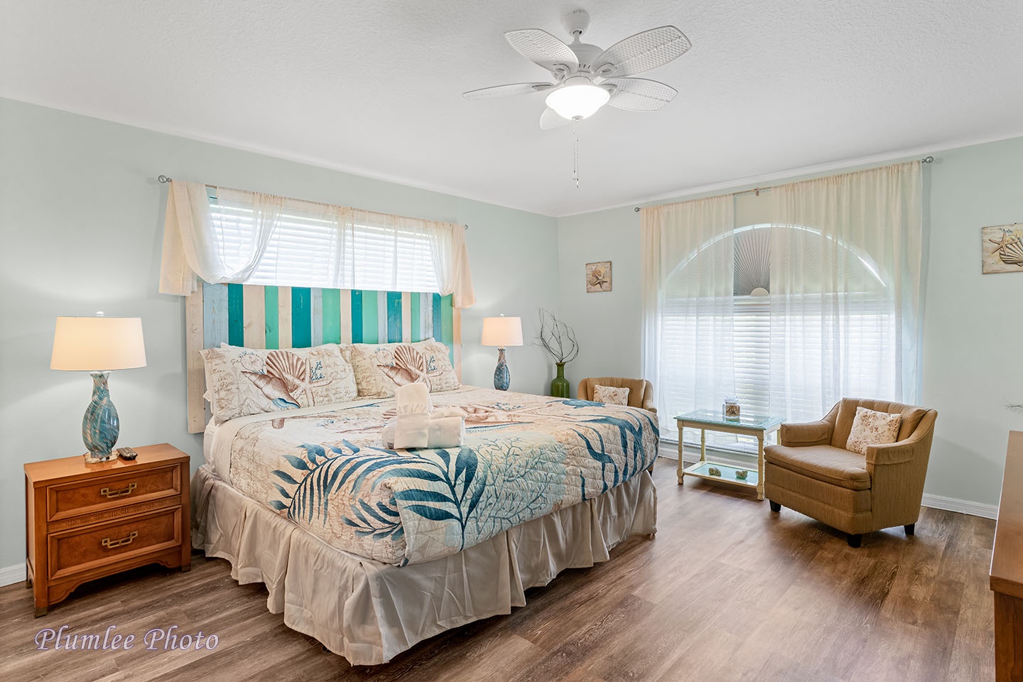 The Master Bedroom has a king size bed.