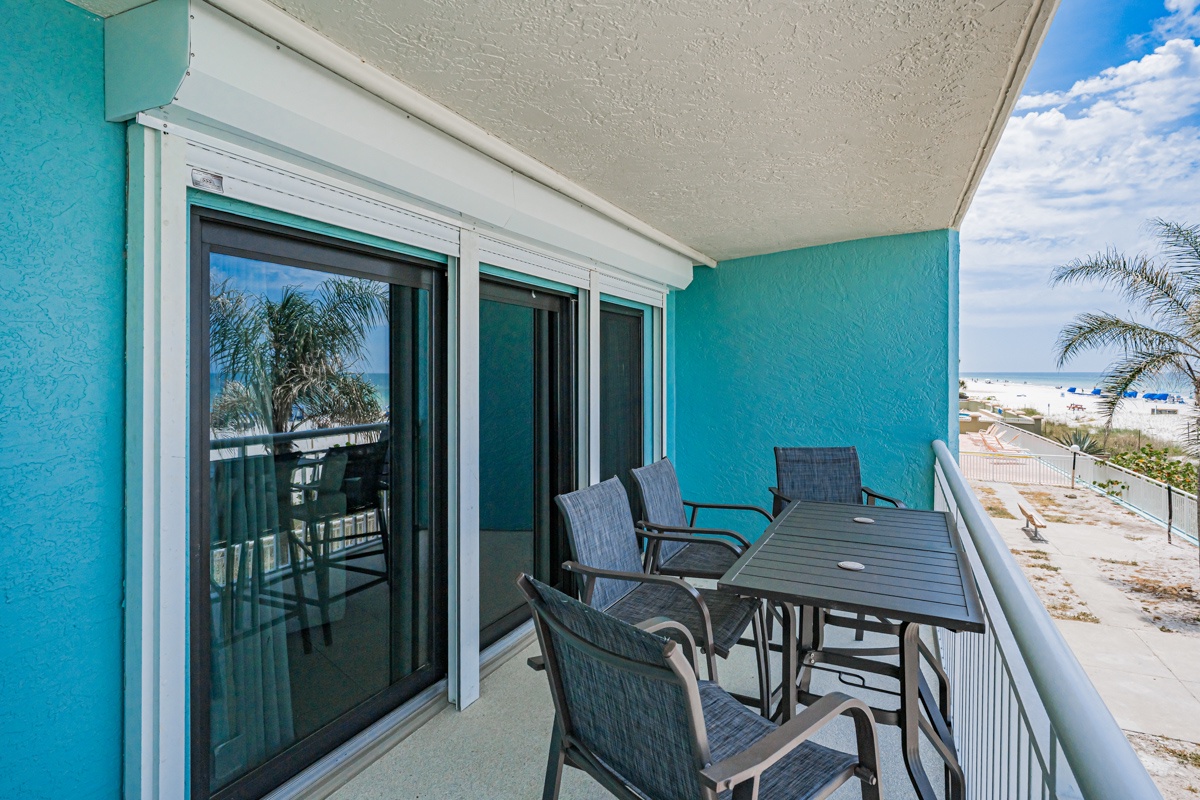 Step onto your private balcony and dine al fresco with stunning beach views just steps away. Feel the ocean breeze as you relax at your outdoor table with direct sandy shore access.