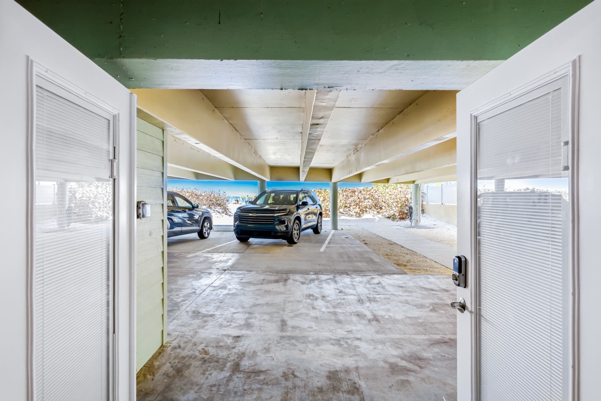 French doors open to direct access to the beach through the garage area