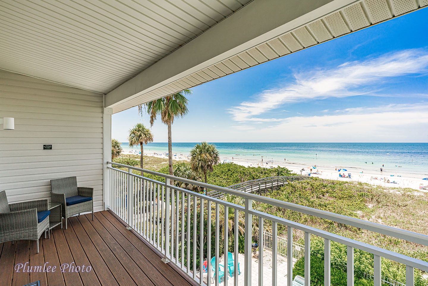 Sweeping views of blue water from the large balcony.