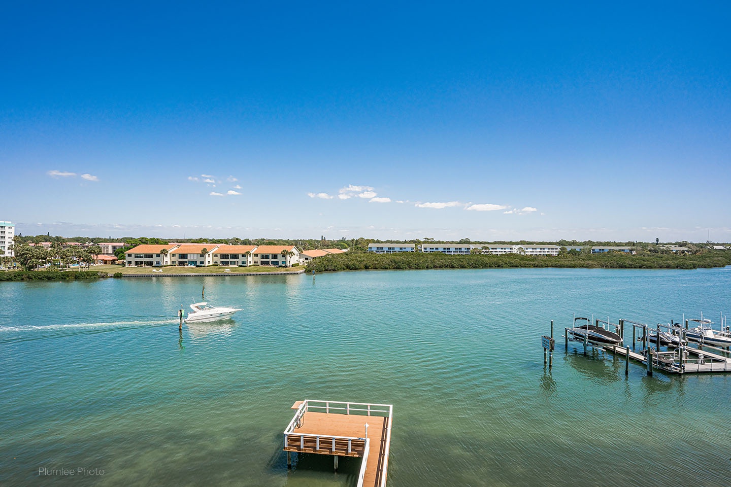 View of the Intracoastal Waterway and community fishing & lounging dock.