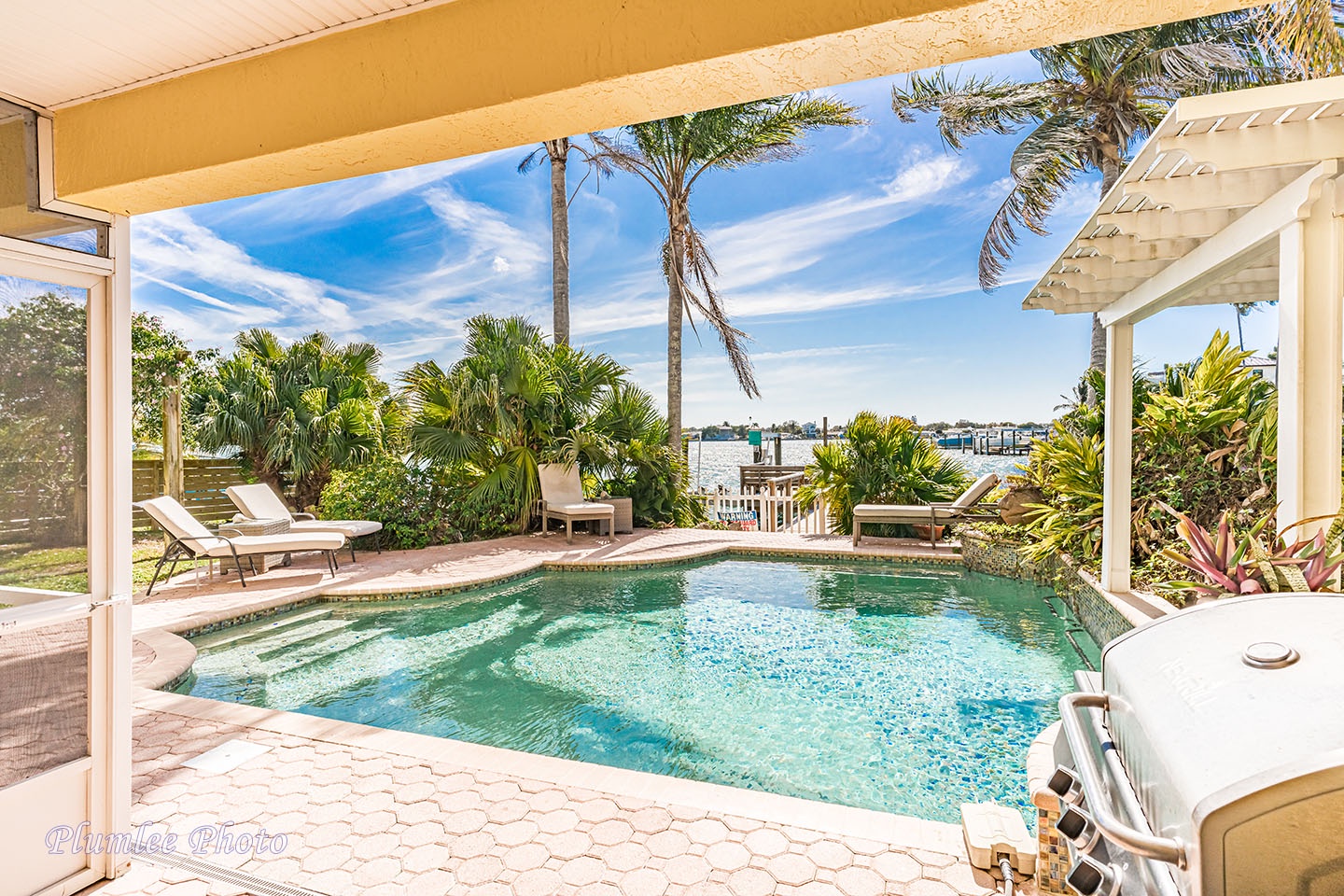 The pool viewed from the open side of the lanai.