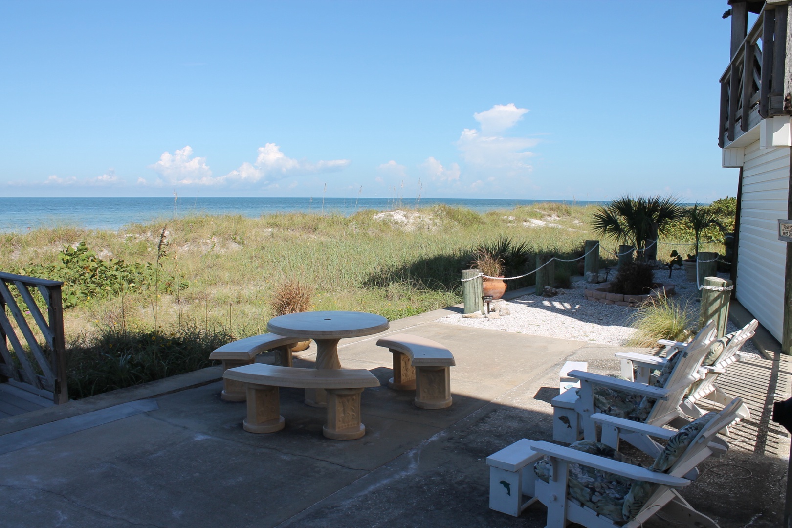 Patio by the beach at Cypress & Sun.