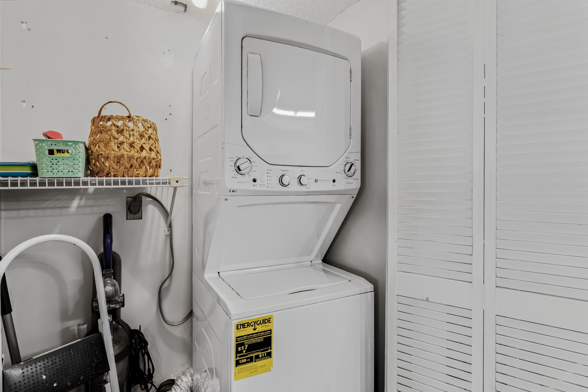Your in-unit stackable washer and dryer makes it easy to pack light and keep clothes fresh throughout your stay.