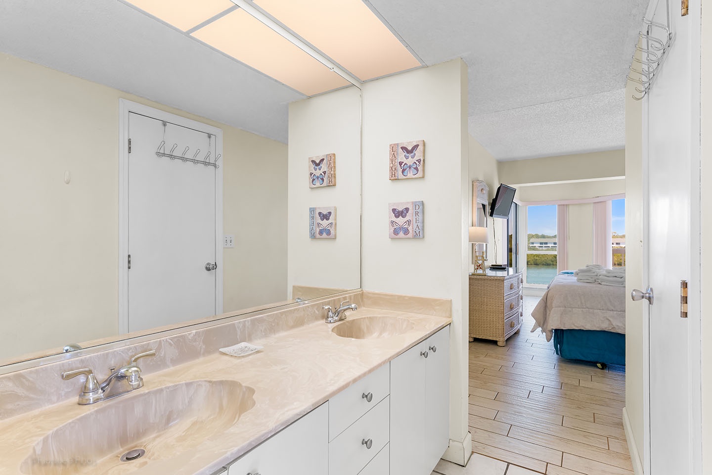 Master bathroom has double vanity