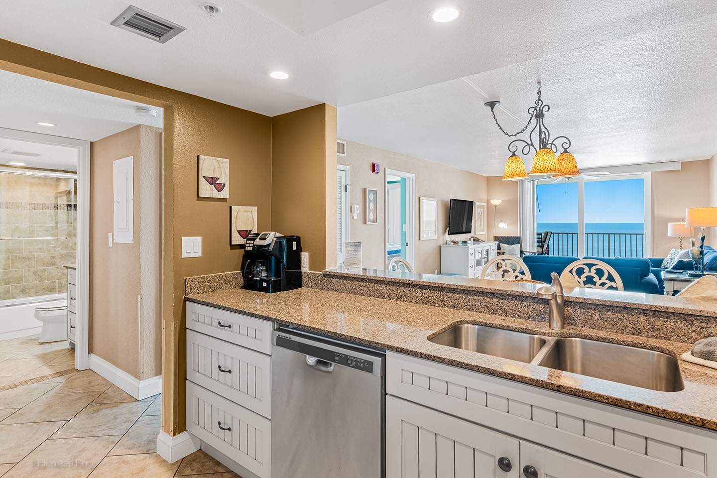 Kitchen has view of Gulf of Mexico too