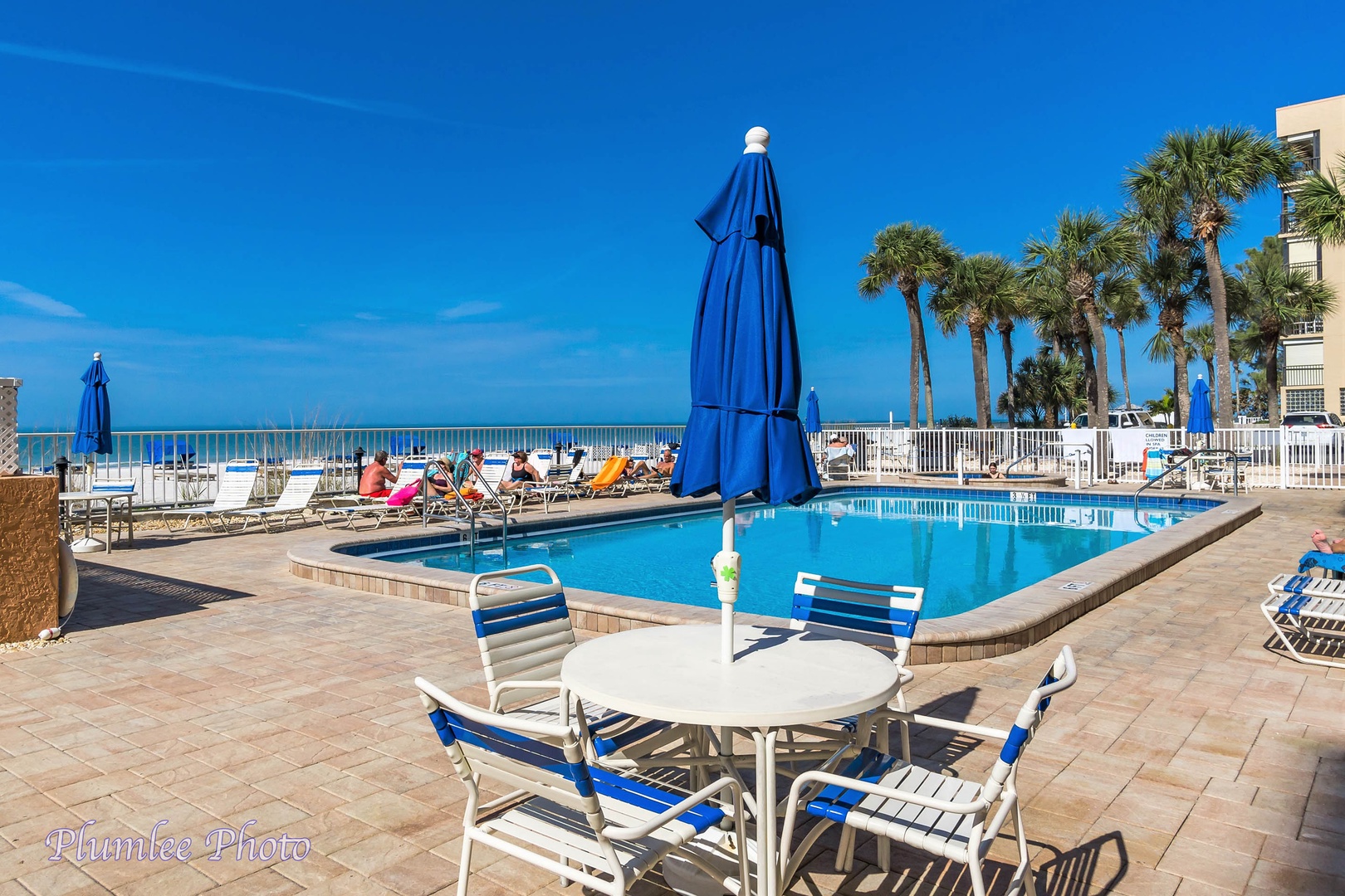 Beach front pool and hot tub