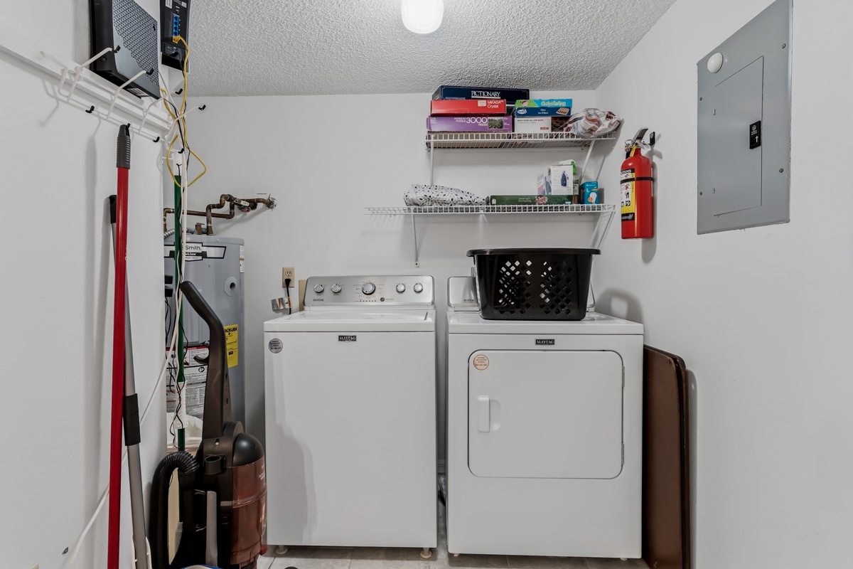Your in-unit washer and dryer make it easy to keep clothes fresh throughout your stay, with convenient storage shelves for all your supplies.