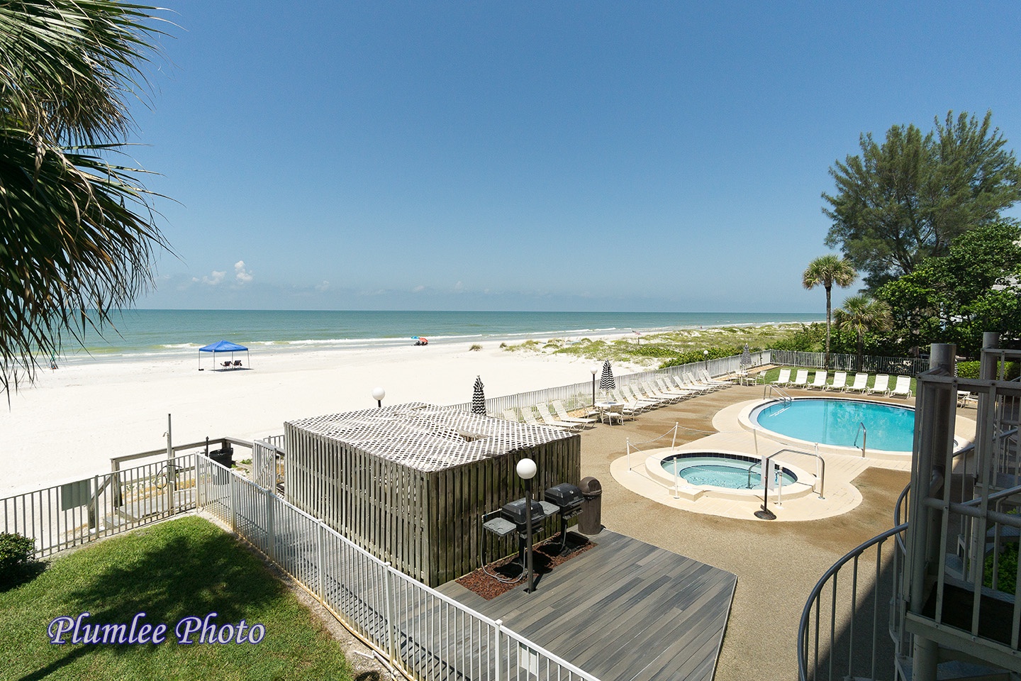 View of pool deck from balcony