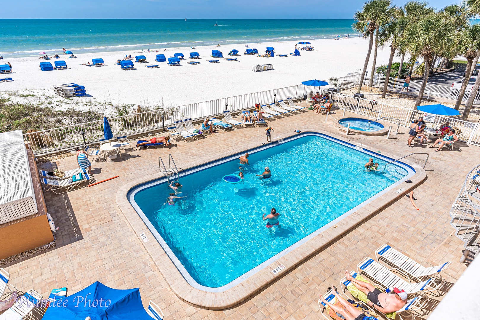 Beach side heated pool and hot tub