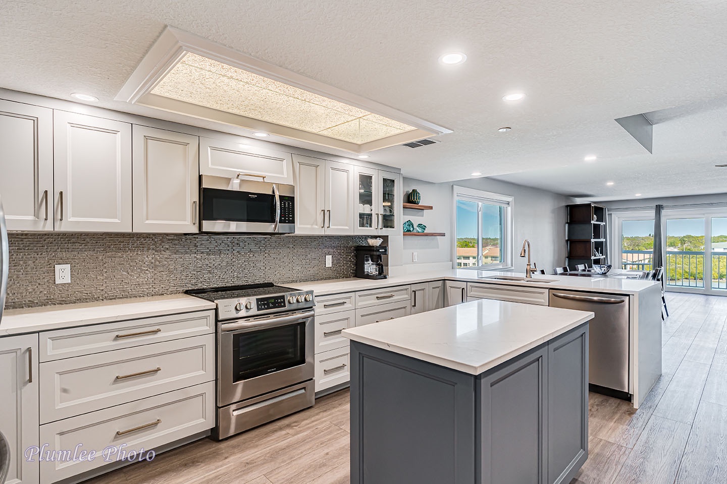 Kitchen island provides extra prep space.