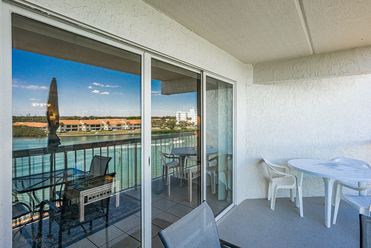 Beautiful refection of the view on the balcony.