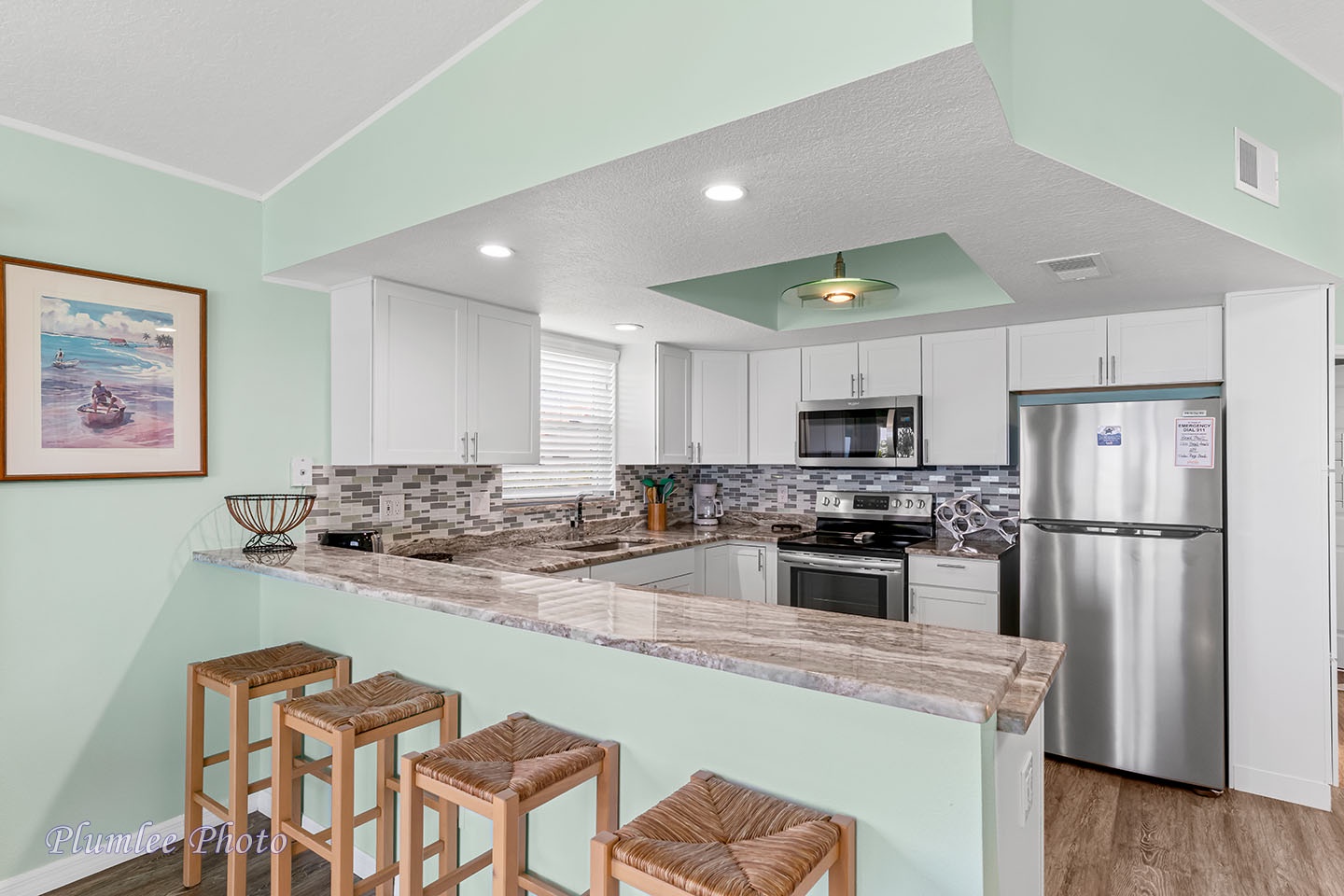 The wet bar area.