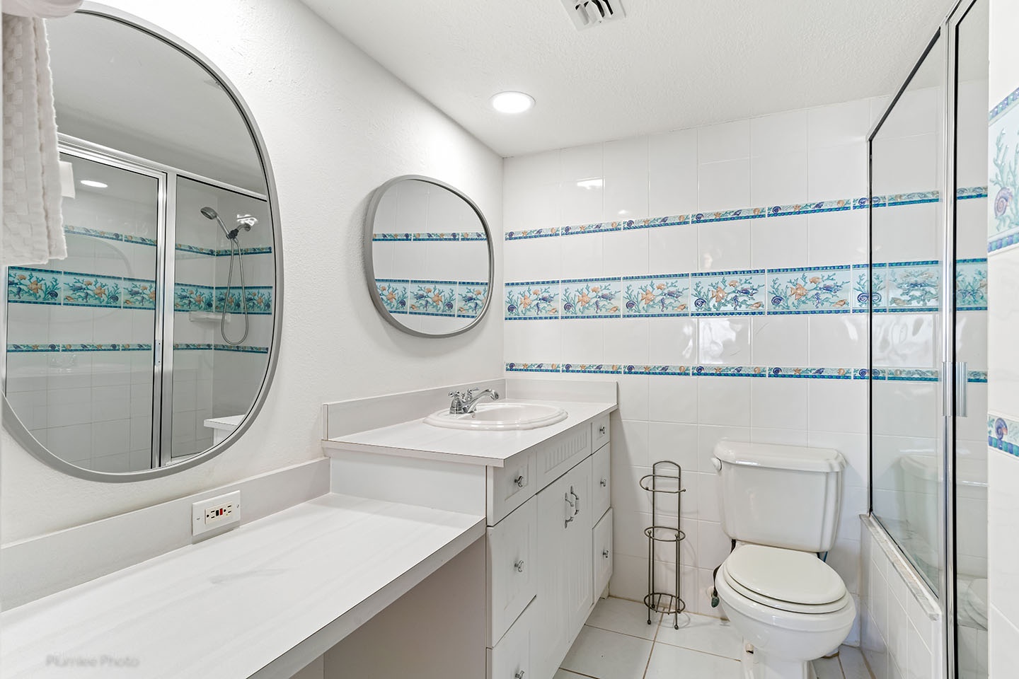 Master bathroom has large counter