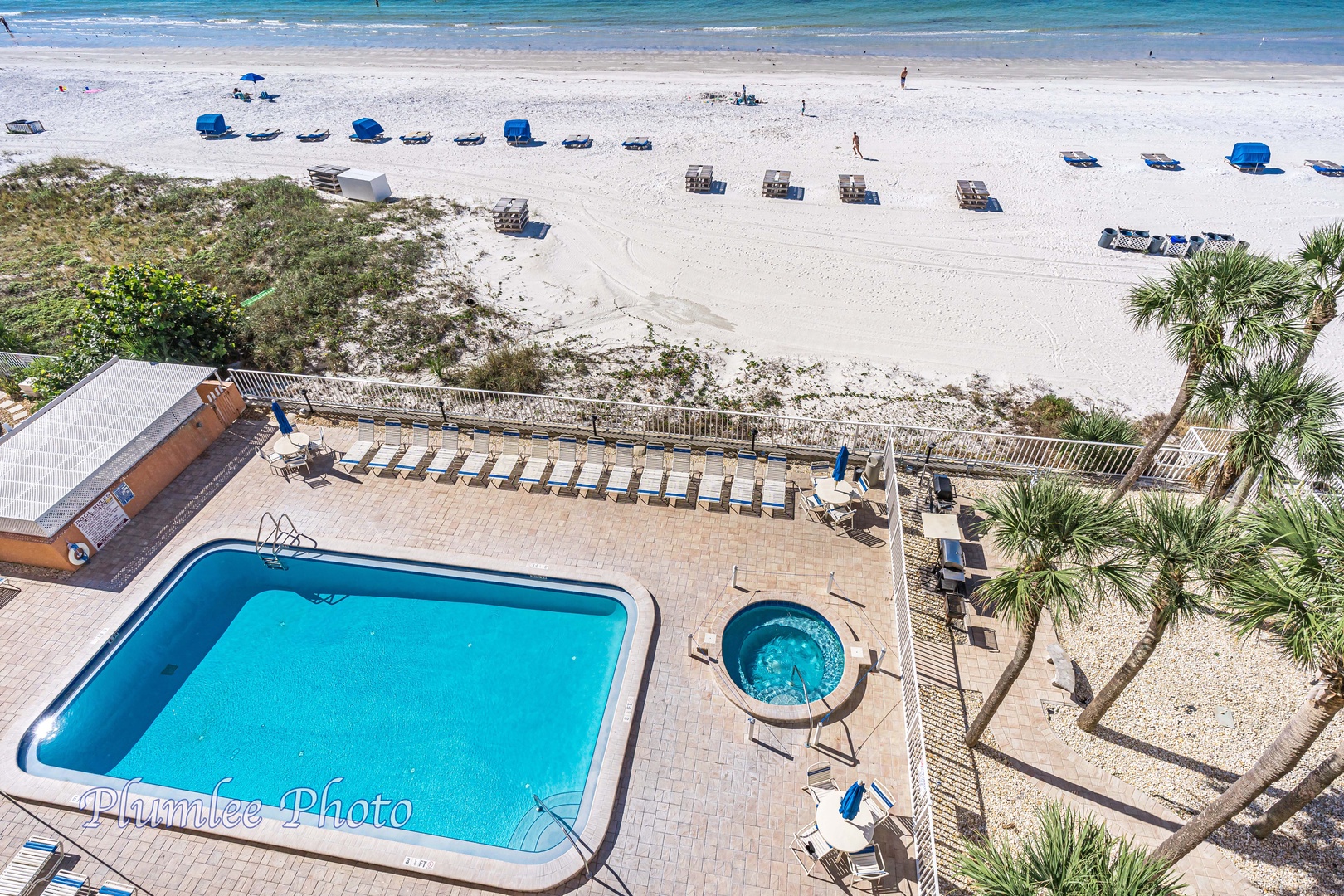 View of the pool deck from balcony