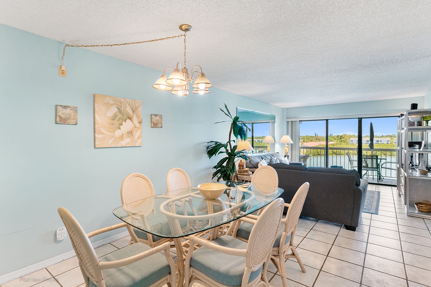 Dining area also has a view of the water.