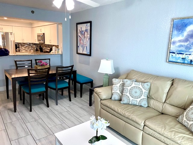 Beach side living and dining area