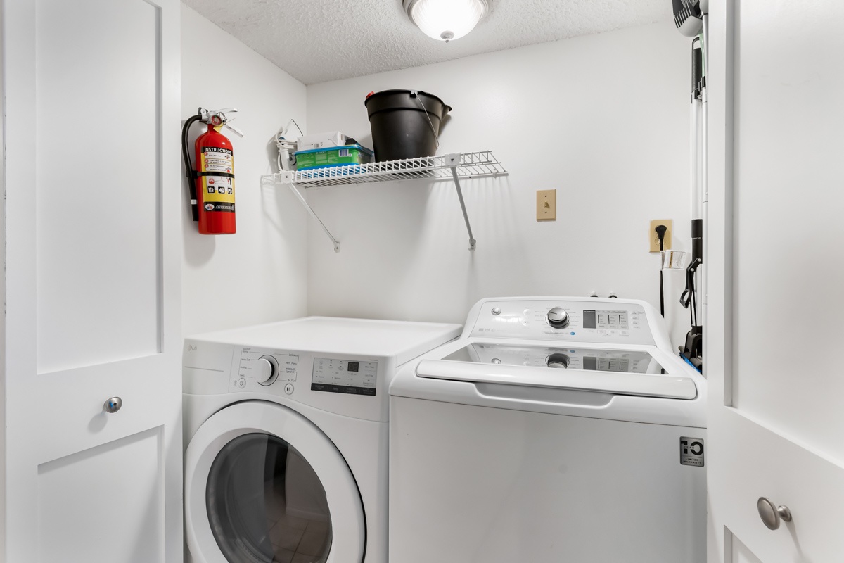 Your dedicated laundry room keeps clothes fresh throughout your stay with a full-sized washer and dryer, plus convenient storage for all your supplies.