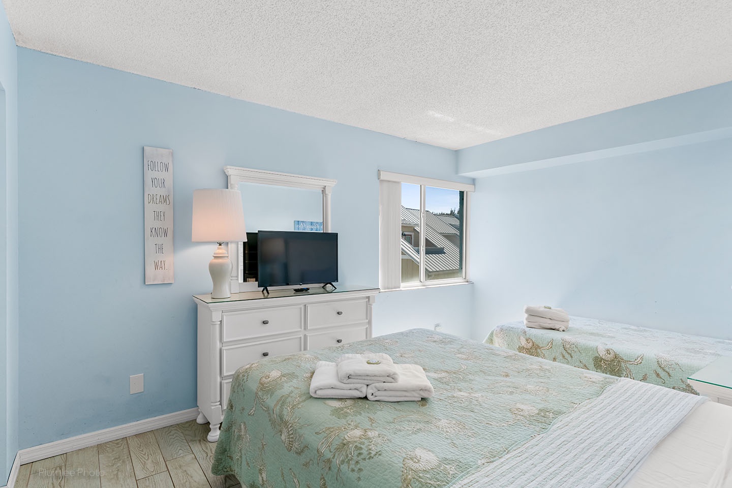 There's a TV in the 2nd bedroom and natural light from a window.