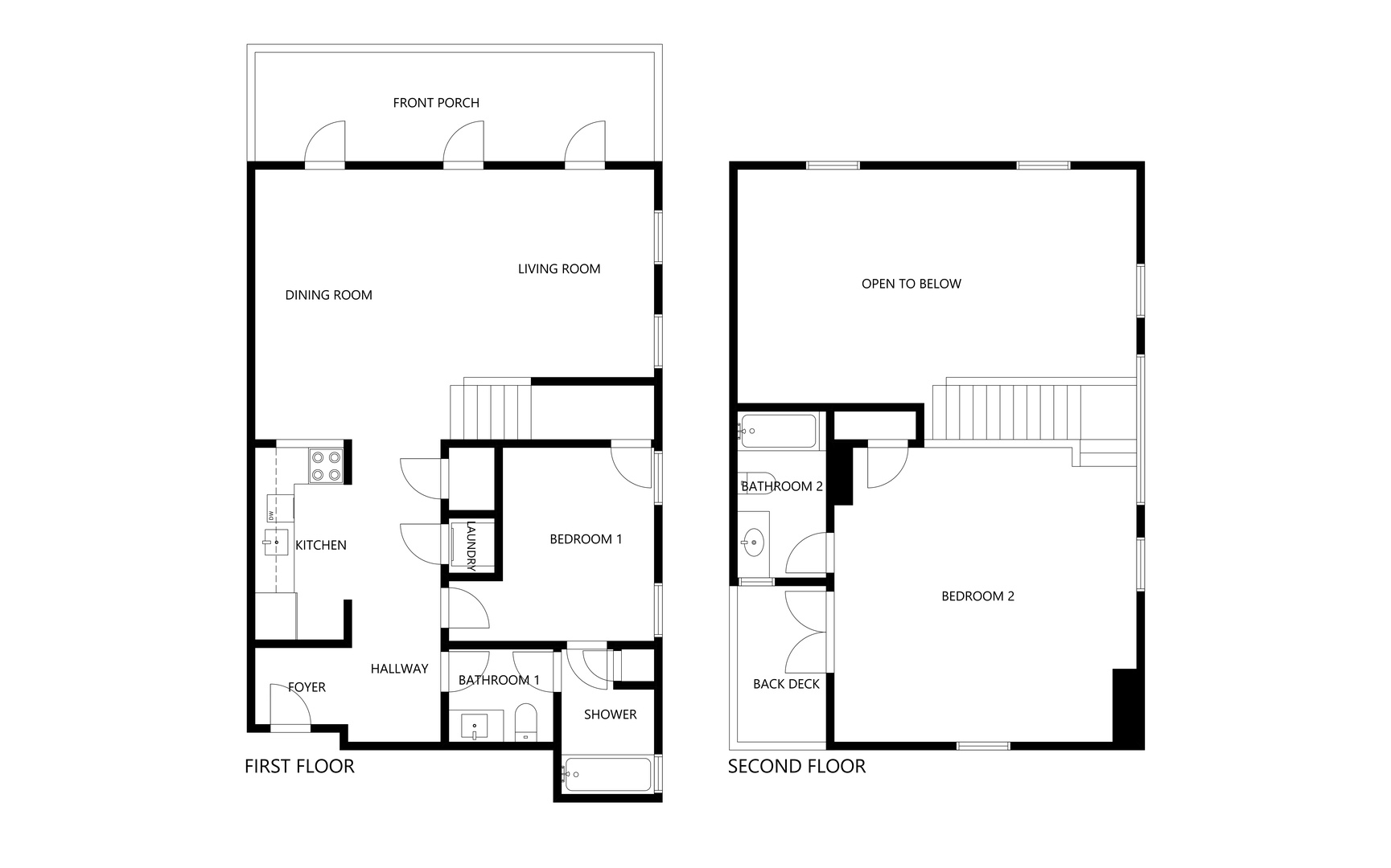 A comprehensive floor plan layout shows the flow of your vacation home across two stories, with open living spaces and private bedrooms perfectly arranged for your stay.