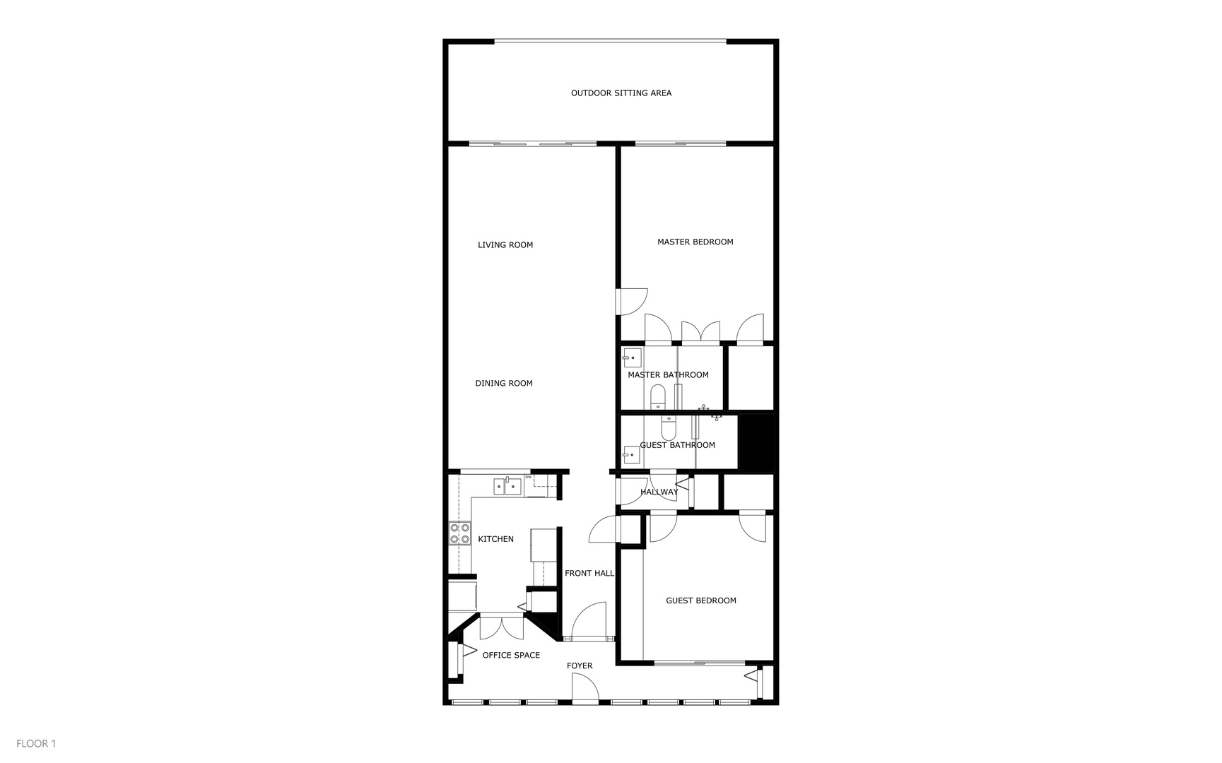 The property features a thoughtfully designed layout with a spacious living room, two comfortable bedrooms, and a generous outdoor sitting area perfect for morning coffee or evening relaxation.