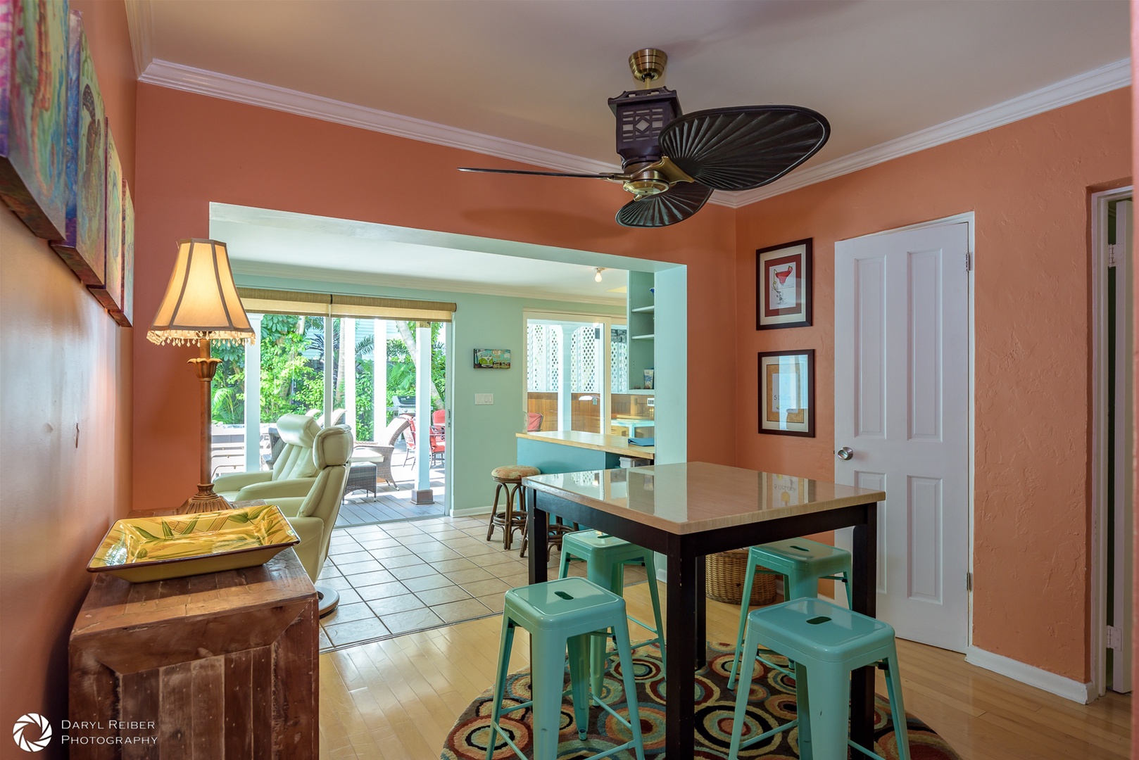 Dining Area with view into living room and kitchen area