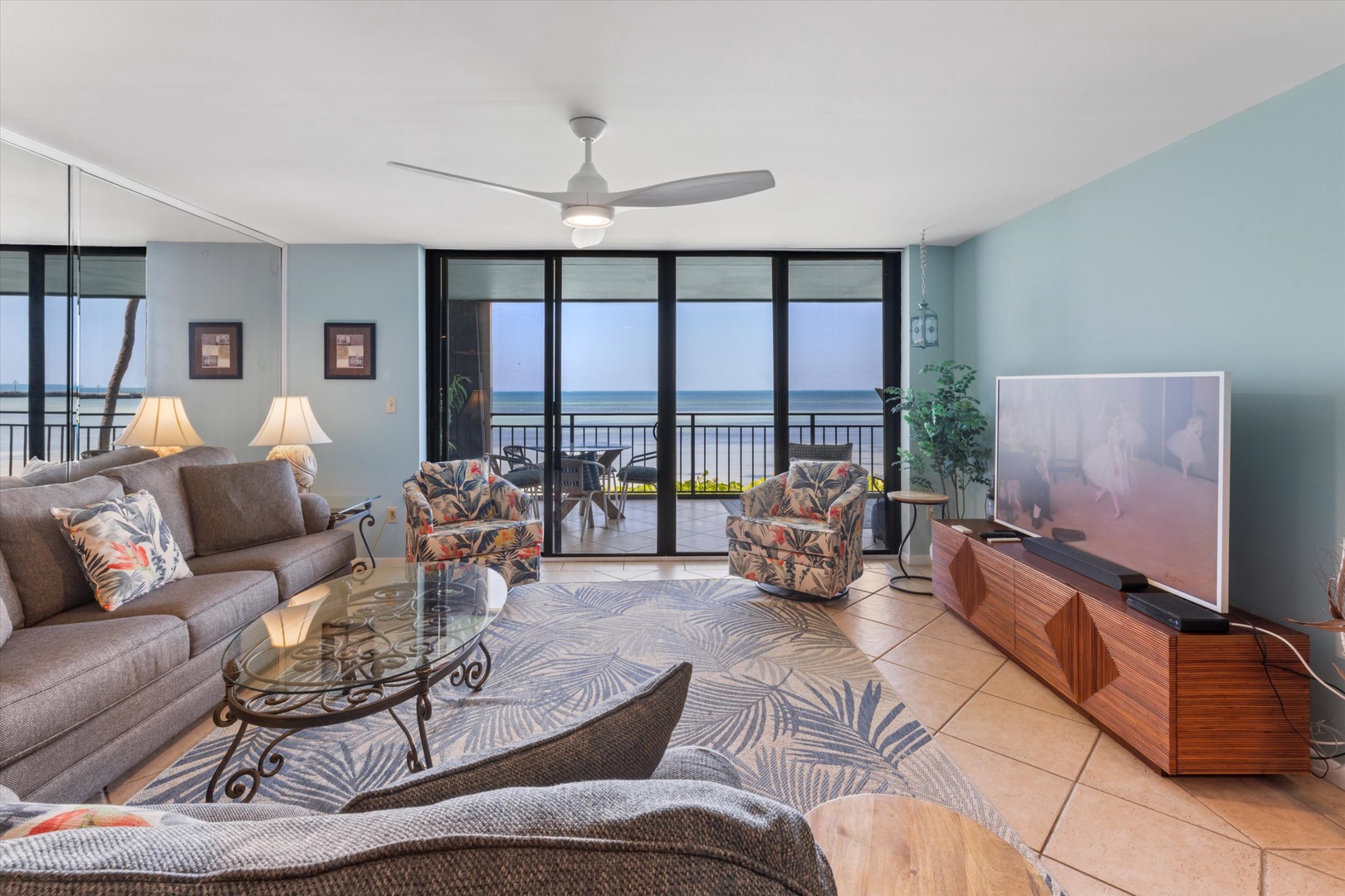 Living room with oceanfront view