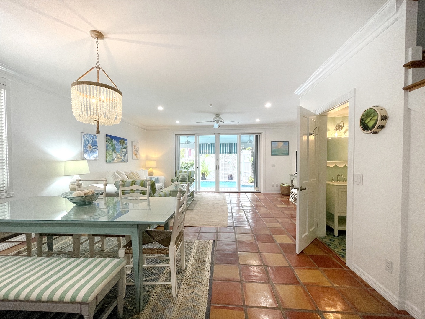 Full view of dining area and living room