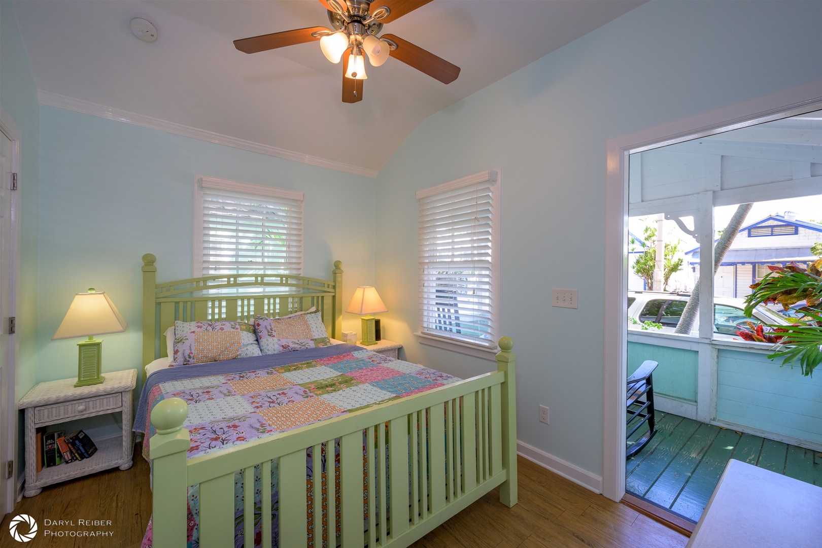 Bedroom area with door to covered porch