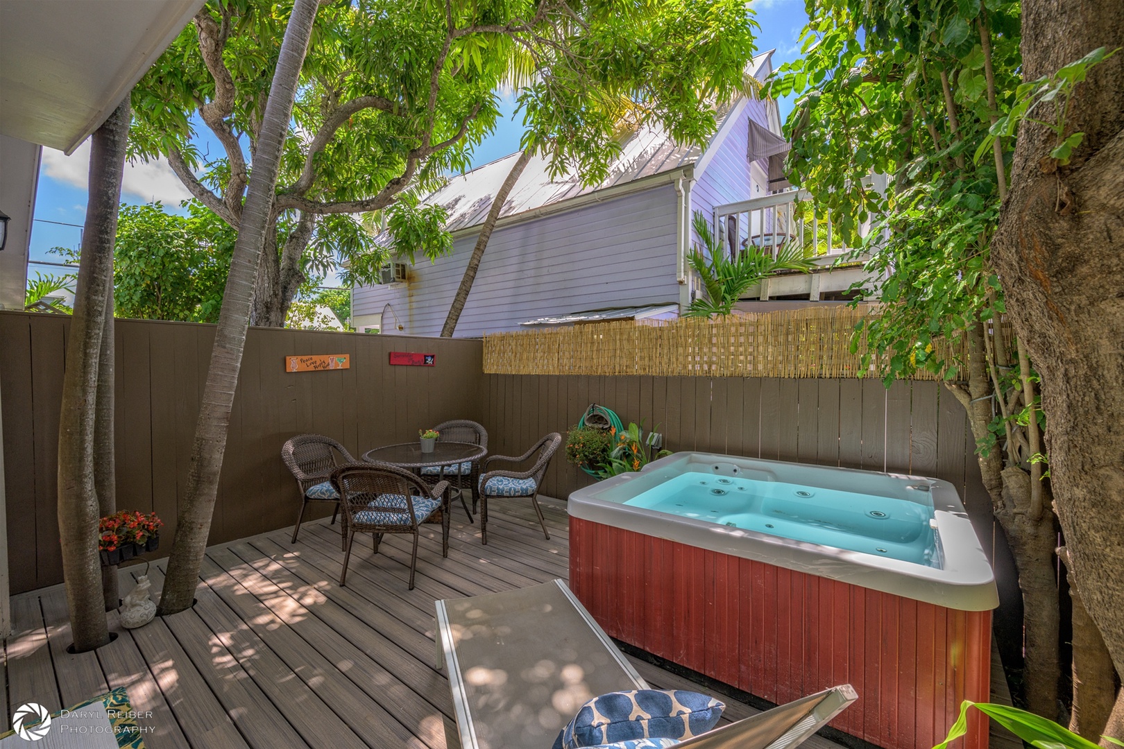 Private Deck with seating area and hot tub