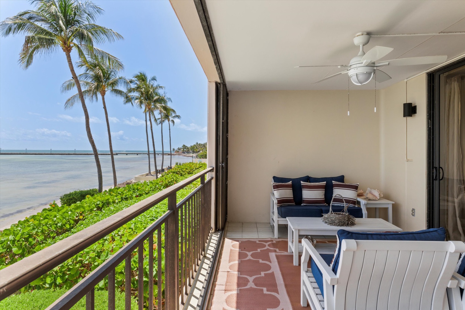 Balcony with seating and oceanfront view