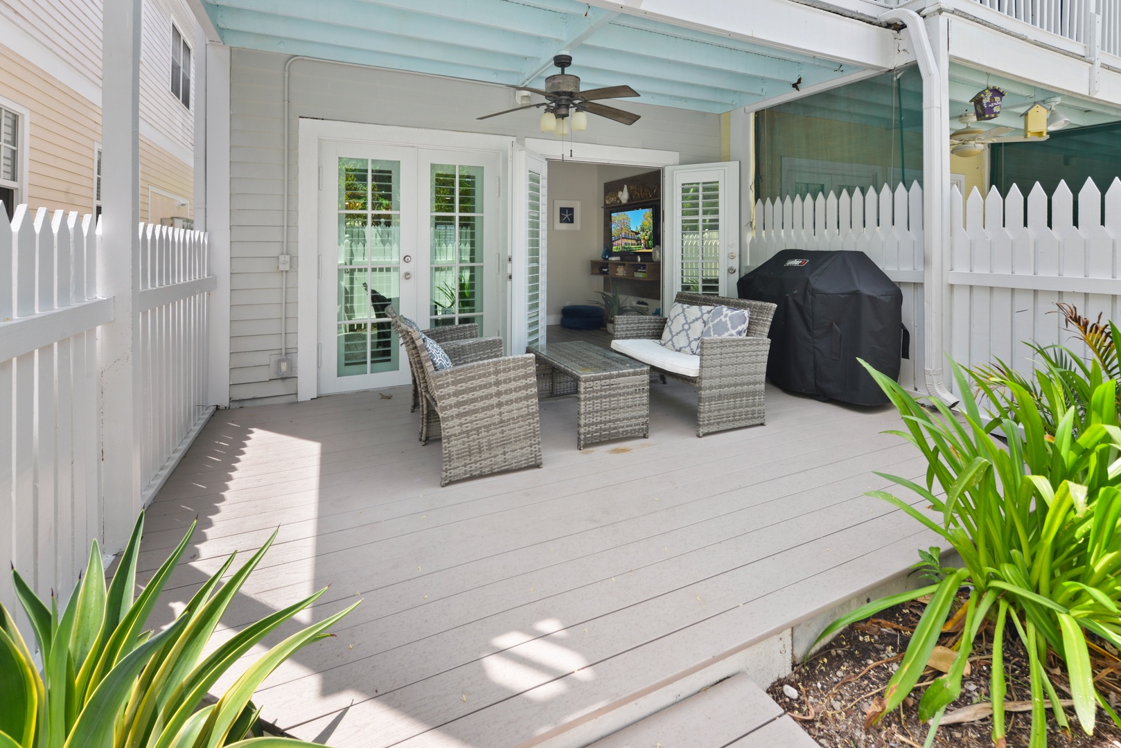 Covered Deck with seating and grill