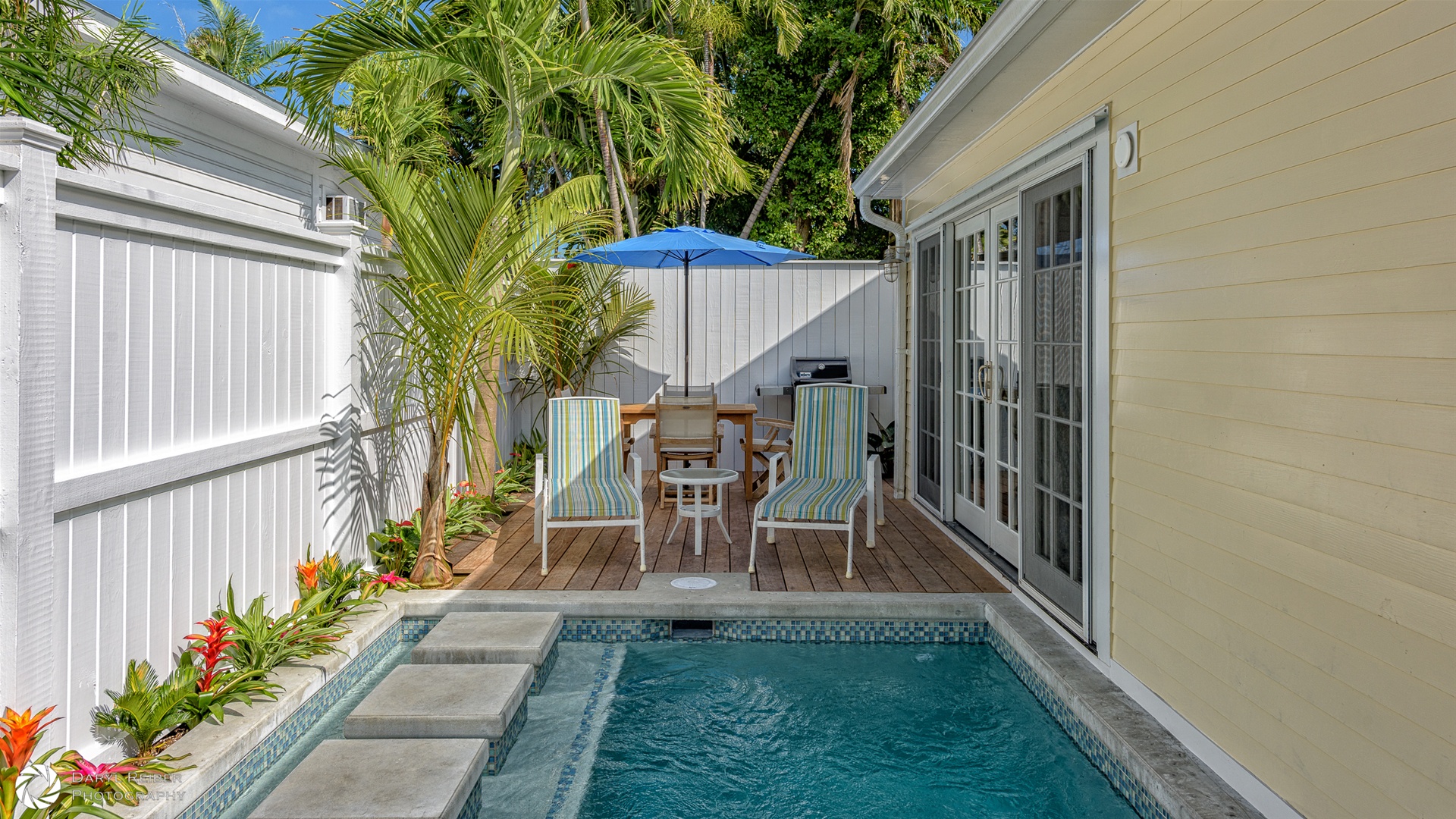 Private Salt Water Heated Pool and Private Deck with Seating