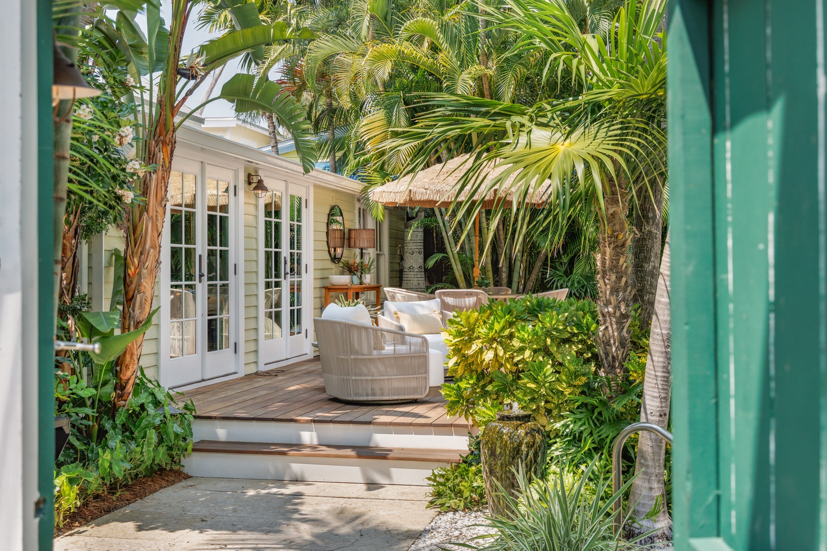 Walk up to the deck to enter the house