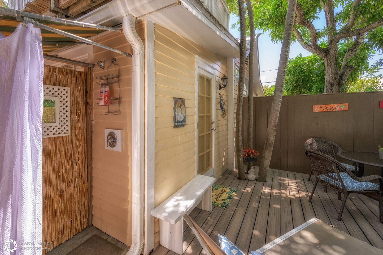 Outdoor shower and door to 2nd Bedroom