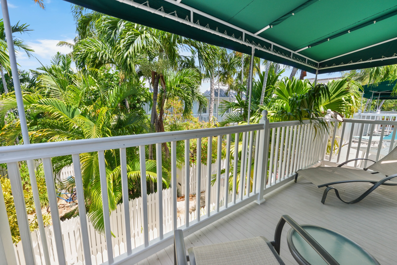 Covered balcony with seating