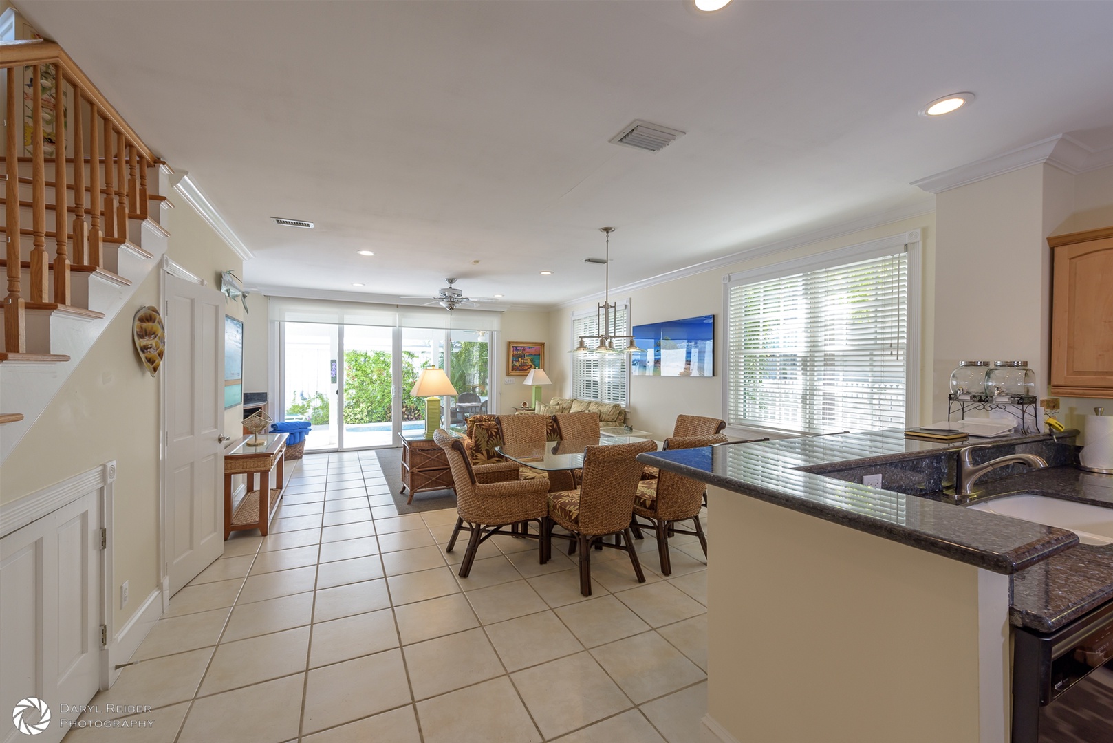 Full view of dining room and living room