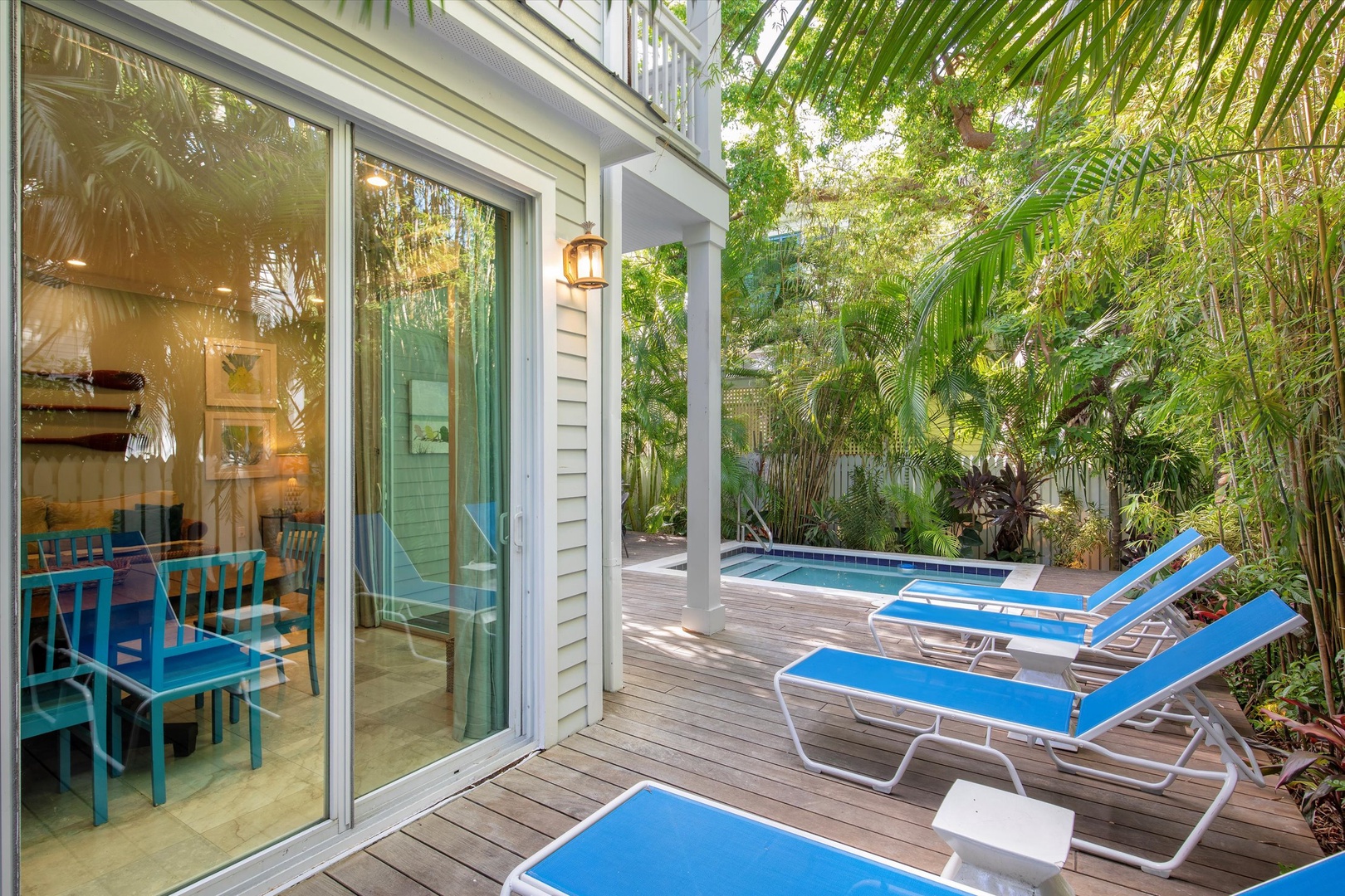 Pool deck with lounge chairs