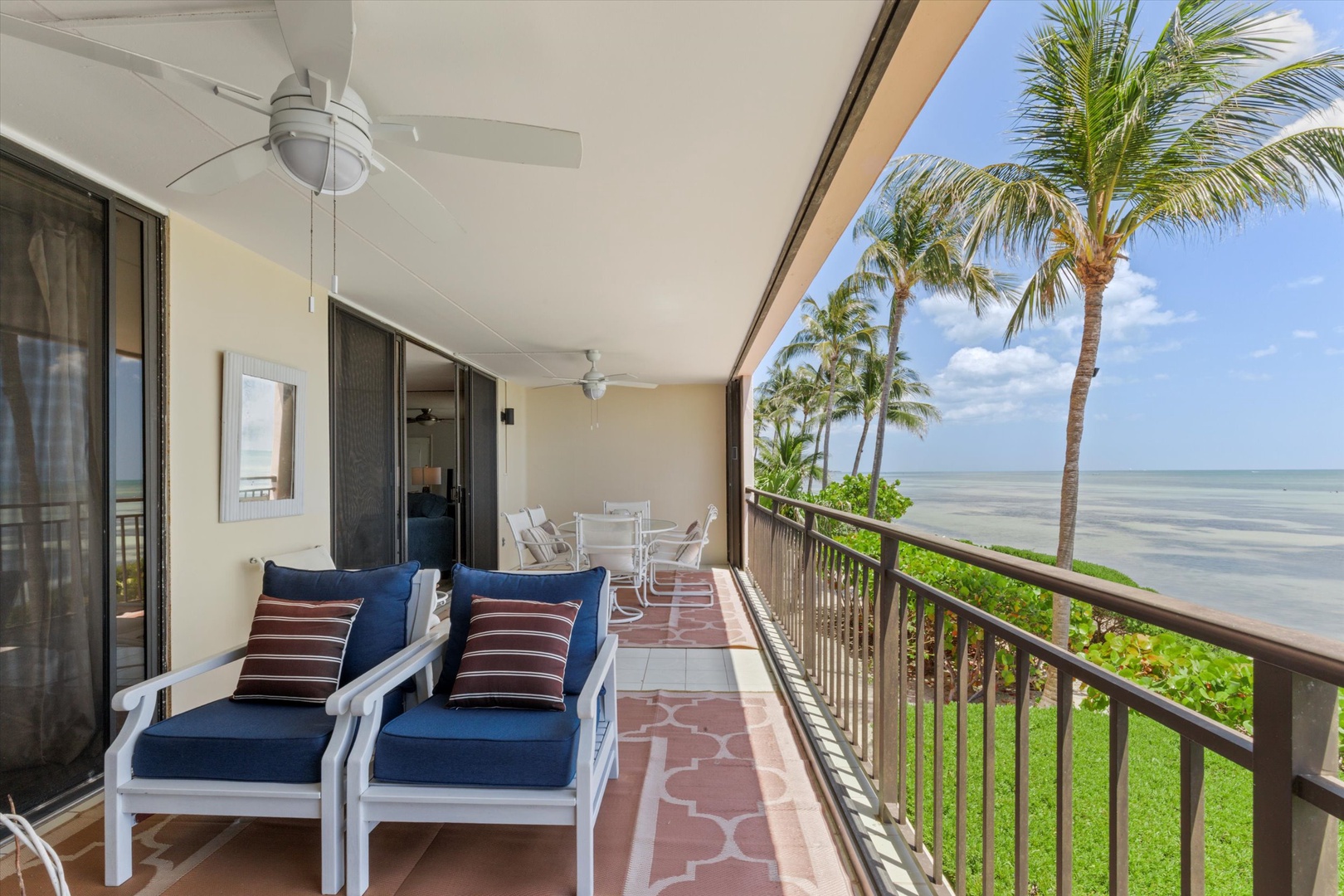 Balcony with seating and oceanfront view