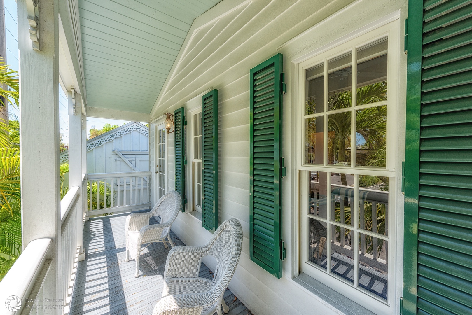 Covered balcony with seating