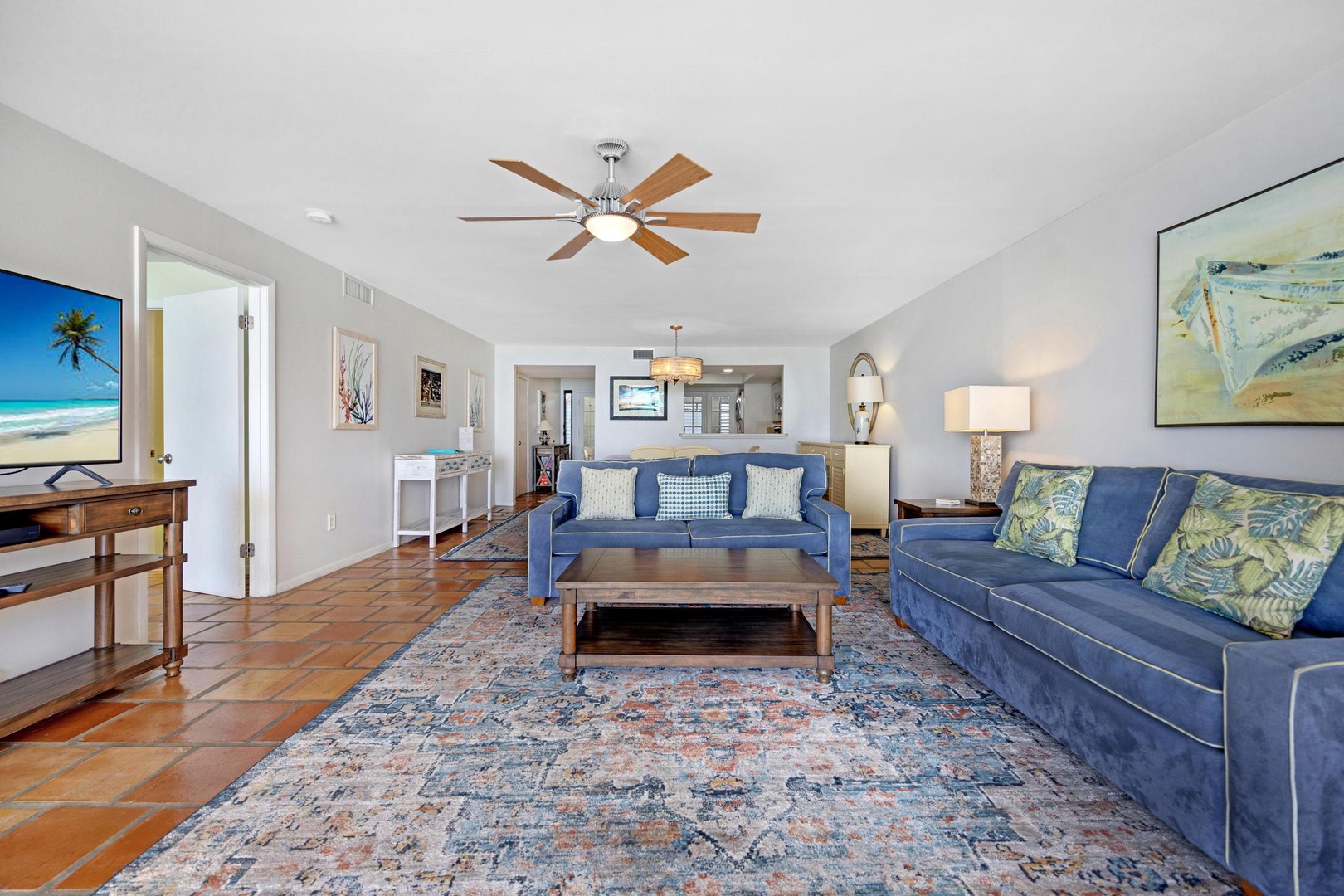 Living Room full view into dining/kitchen area