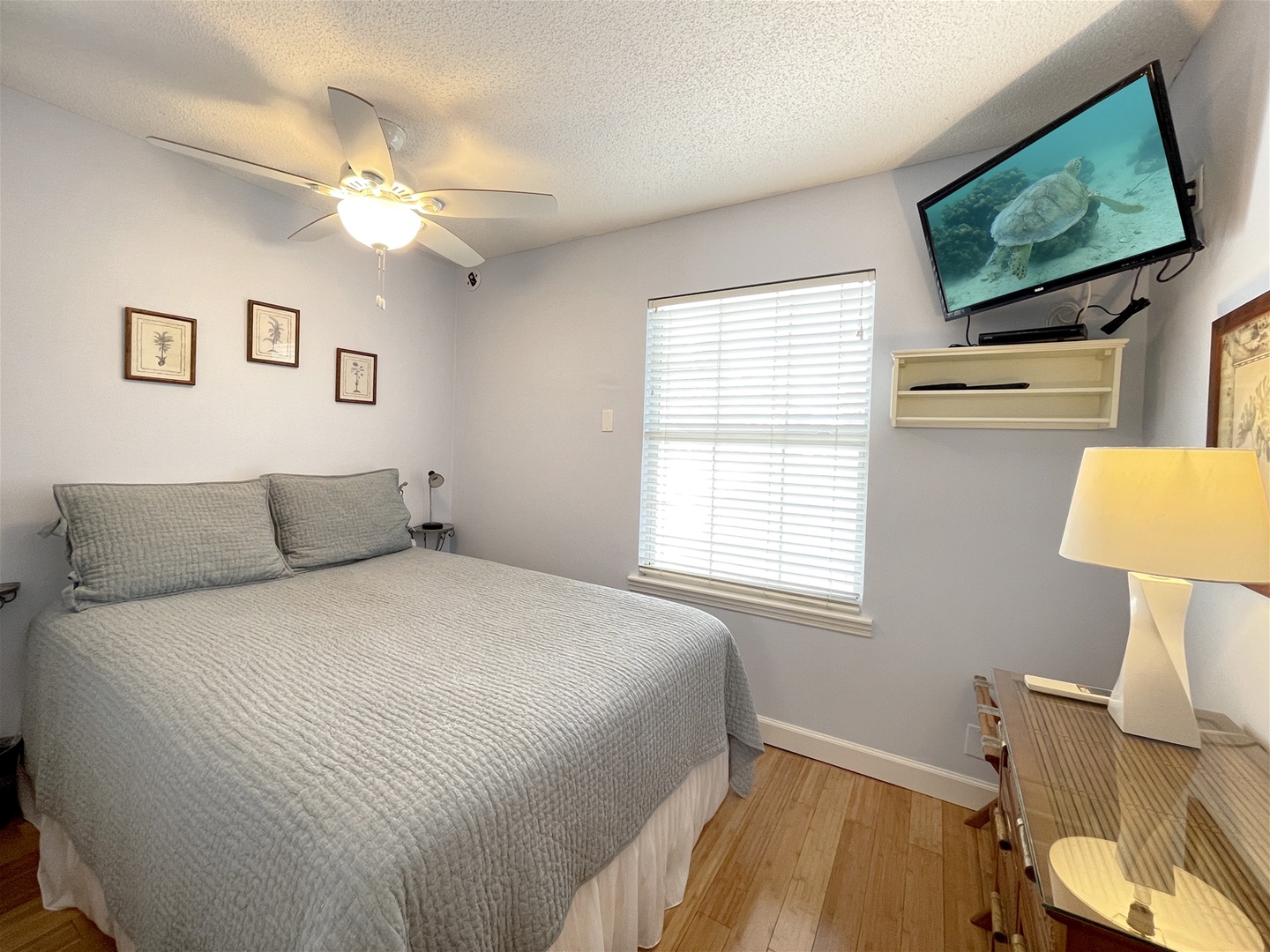 Bedroom upstairs with 2 Queen beds separated by curtain