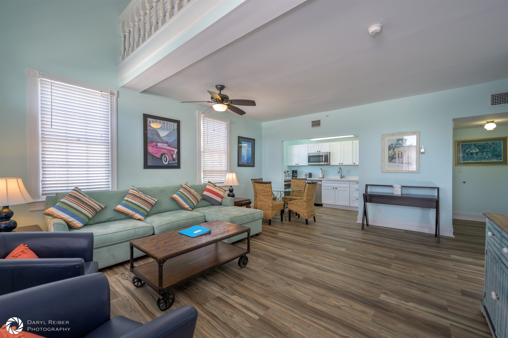 Full View of Living Room, Dining Area and Kitchen