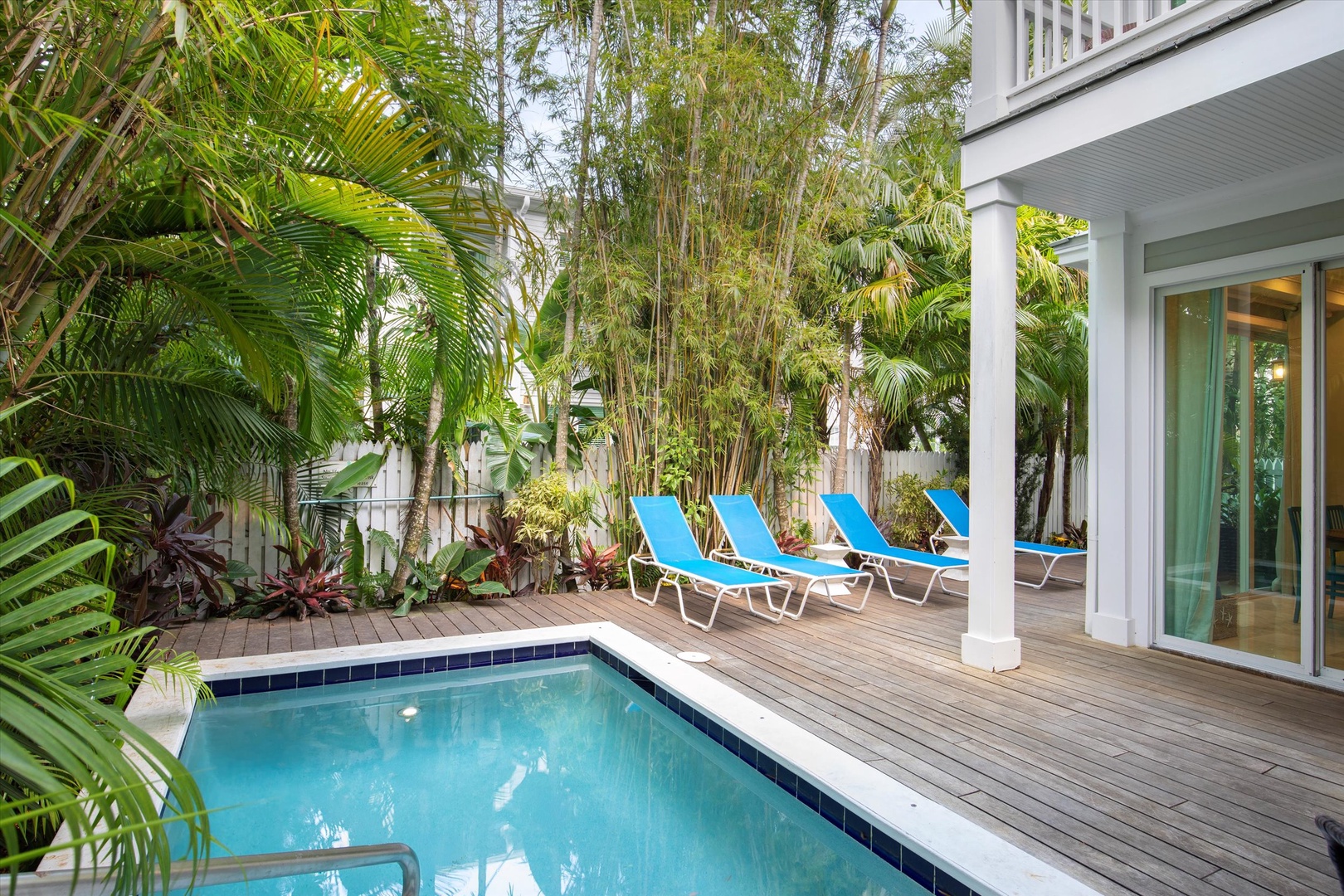 Pool deck with lounge chairs