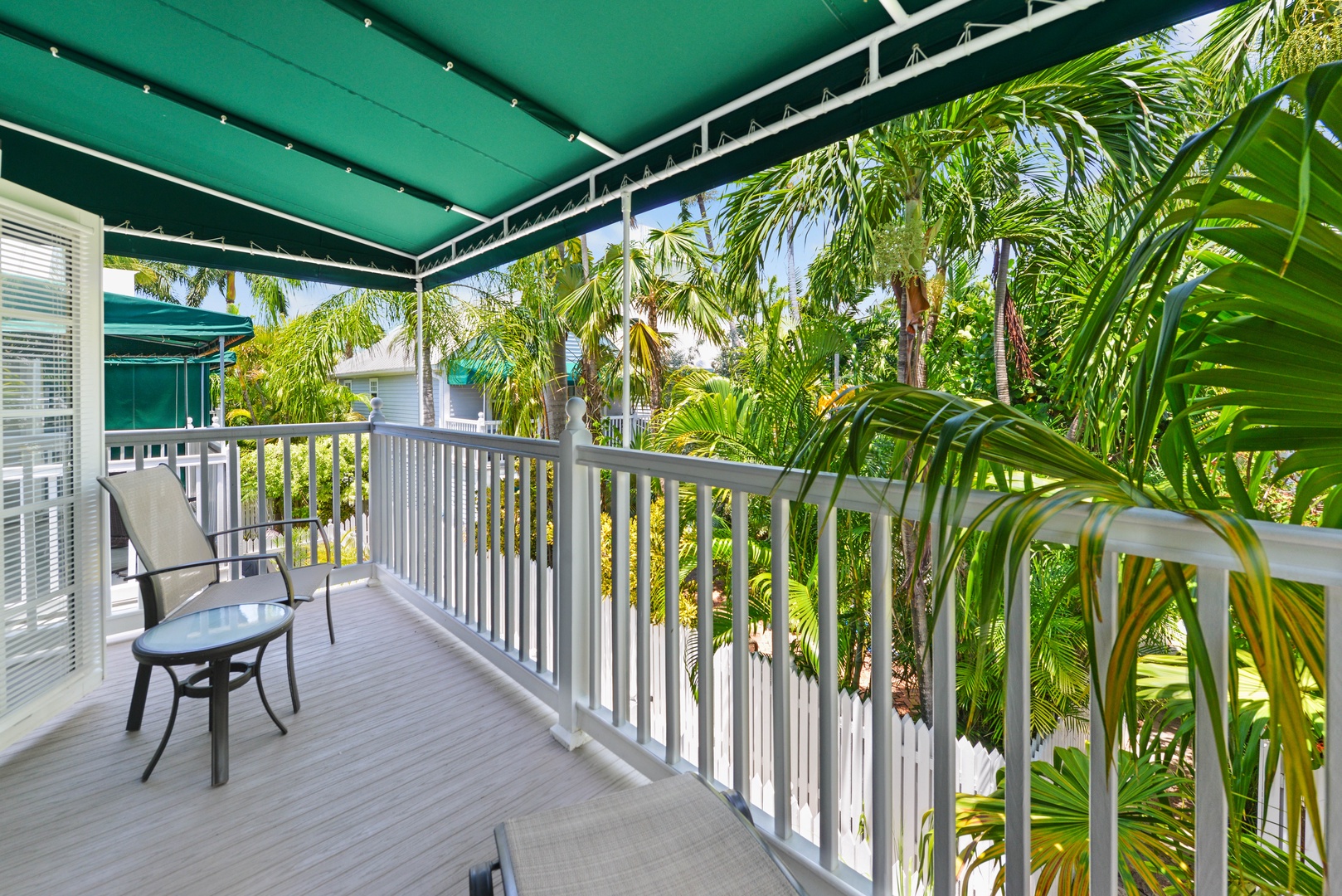 Covered balcony with seating